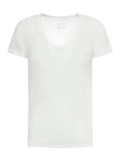 120% Lino Short Sleeve Women Tshirt In White