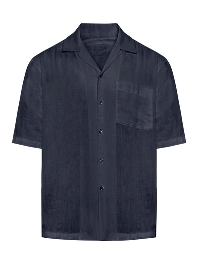 120% Lino Short-sleeved Shirt In Blue