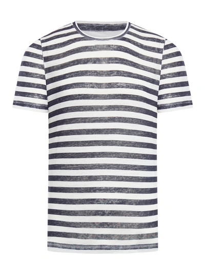 120% Lino Striped T-shirt In White