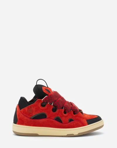 Lanvin Leather Curb Sneakers For Men In Poppy Red/black