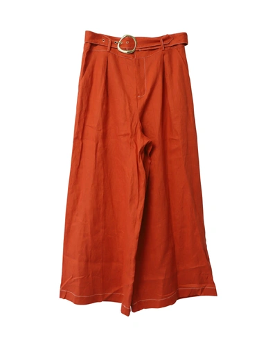 Staud Eris Wide Leg Pants With Belt In Orange Linen