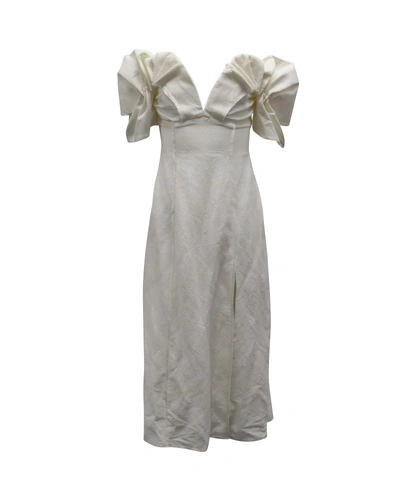 Cult Gaia Muna Puff-sleeve Midi Dress In Off-white Rayon
