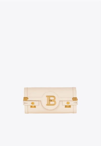 Balmain B-buzz Pouch 23 Calf Leather Clutch In Nude