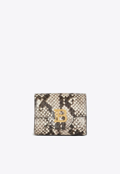 Balmain B-buzz Snakeskin Leather Wallet In Beige
