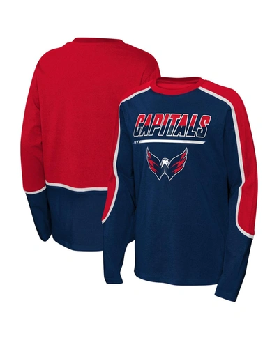 Outerstuff Big Boys Navy, Red Washington Capitals Pro Assist Long Sleeve T-shirt In Navy,red