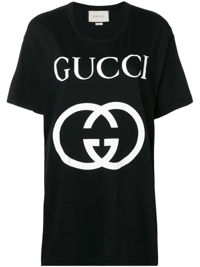 Gucci Logo Print Oversized Cotton T-shirt In Black
