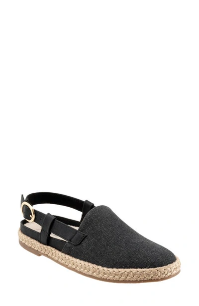 Trotters Pasley Slingback Espadrille Flat In Black Textile