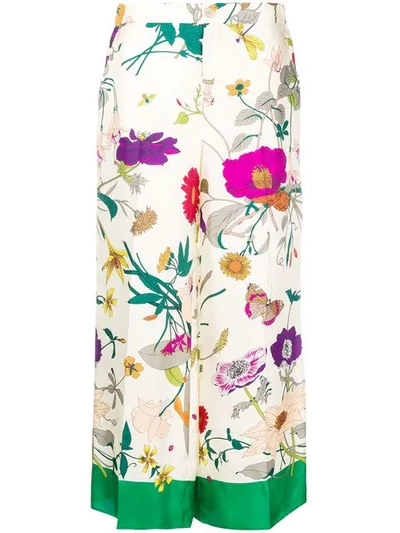 Gucci Floral-printed Silk Trousers In Neutrals