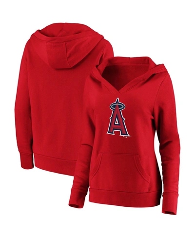 Fanatics Women's  Red Los Angeles Angels Official Logo Crossover V-neck Pullover Hoodie