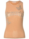 Blumarine Tulle Logo Tank Top In Nude & Neutrals