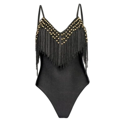 Nissa Swimsuit With Fringes & Metallic Details