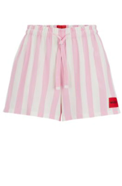 Hugo Patterned Pajama Shorts With Red Logo Label In Pink