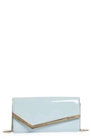 Jimmy Choo Emmie Leather Clutch In Ice Blue/ Light Gold