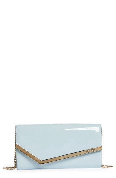 Jimmy Choo Emmie Leather Clutch In Ice Blue/ Light Gold