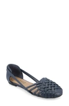 Journee Collection Journee Ekko Weave Flat In Navy Faux Leather- Polyurethane