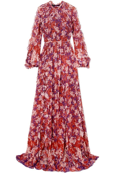 Giambattista Valli Ruffled Floral-print Silk-georgette Gown In Violet