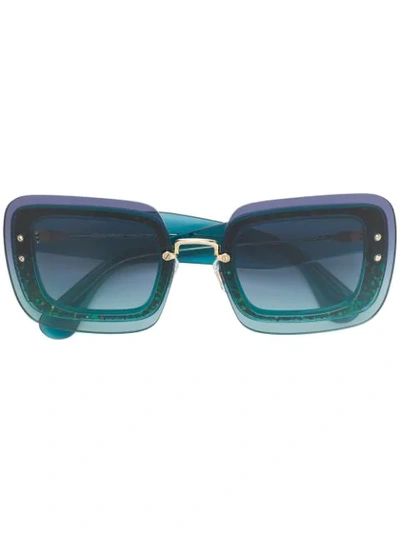 Miu Miu Oversized Glitter Sunglasses In Green