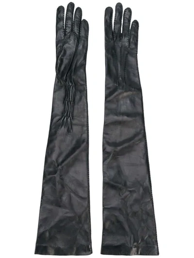 Ann Demeulemeester Long Leather Gloves - Black