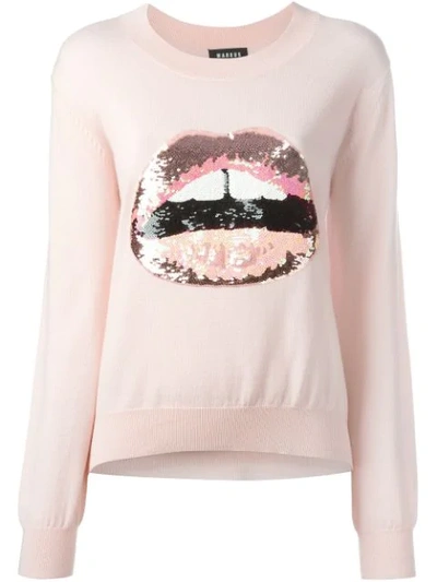 Markus Lupfer Tonal Sequin Lara Lip Joey Sweater In Pink