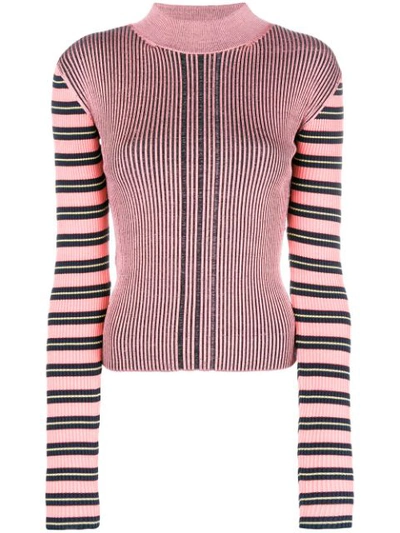 Mcq By Alexander Mcqueen Mcq Alexander Mcqueen Striped Sleeve Ribbed Knit Top - Pink In Fondant Pink