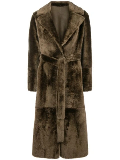 Yves Salomon Belted Lamb Fur Coat In Brown
