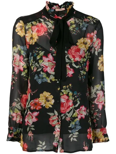 Twinset Twin-set Pussy Bow Floral Blouse - Black