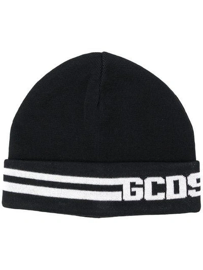 Gcds Logo Intarsia Knit Hat In Black