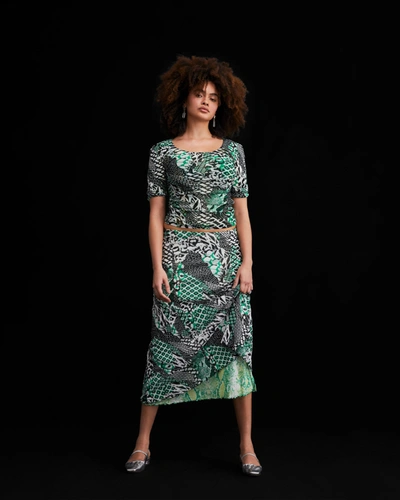 Diane Von Furstenberg Darlene Reversible Mesh Skirt By  In Size L In Green