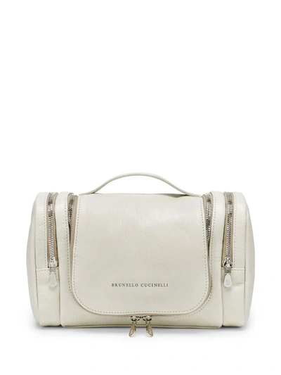 Brunello Cucinelli Leather Beauty Case Bags In White