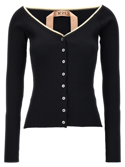 N°21 Ribbed Cardigan Jumper, Cardigans Black In Negro