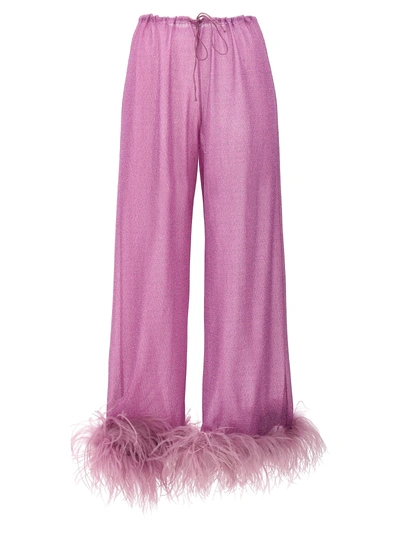 Oseree 'lumière Plumage' Violet Pants With Feathers And Drawstring In Polyamide Blend Woman In Violett