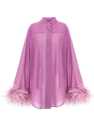 Oseree Oséree Lumière Plumage Feather-trimmed Shirt In Purple