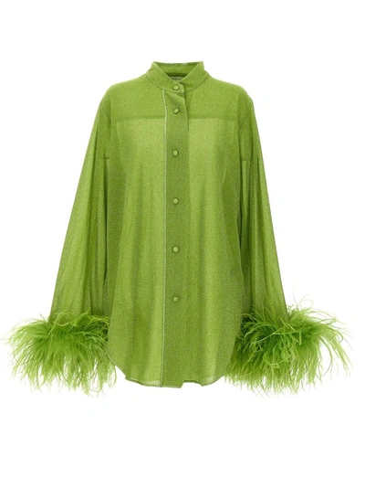 Oseree Oséree Lumière Plumage Metallic Shirt In Green