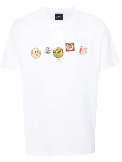 Ps By Paul Smith Ps Paul Smith Mens Reg Fit T-shirt Badges Clothing In White