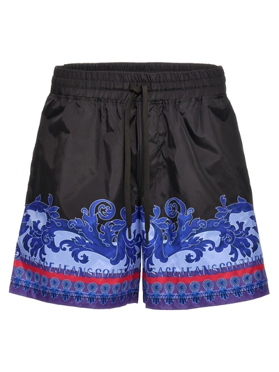 Versace Jeans Couture Print Nylon Bermuda Shorts In Space