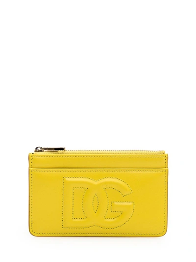 Dolce & Gabbana Dg Logo Medium Leather Card Holder In Yellow
