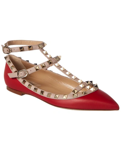 Valentino Garavani Rockstud Leather Ballerina Flat In Red