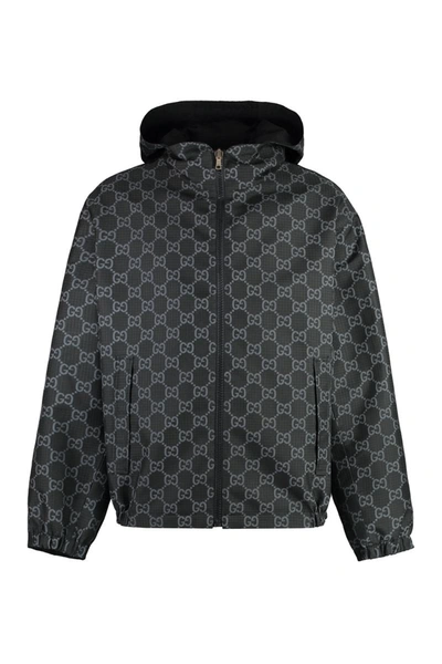 Gucci Hooded Nylon Jacket In Black