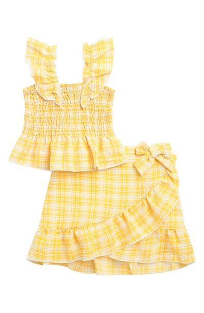 Zunie Kids' Smocked Tank Top & Skirt Set In Yellow