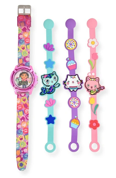 Accutime Kids' Dreamworks Gabby's Dollhouse Lcd Watch With 3 Bracelets Set In Pink Multi