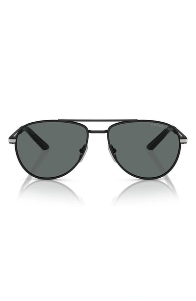 Prada 60mm Polarized Pilot Sunglasses In Matte Black