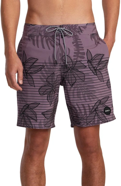 Rvca Current Stripe Water Repellent Board Shorts In Lavender Floral