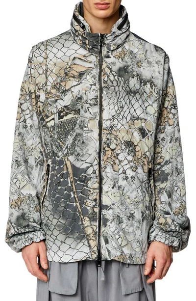 Diesel J-dorsett Nylon Jacket With Stowaway Hood In Grey