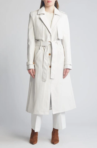 Bardot Tie Waist Faux Leather Trench Coat In Ivory
