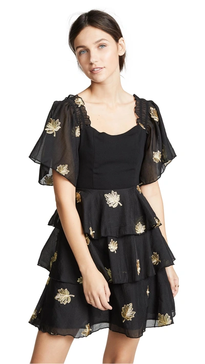Endless Rose Metallic Embroidered Tiered Dress In Black