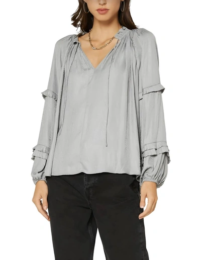 Current Air Split Neck Long Sleeve Top In Grey Marble In Multi