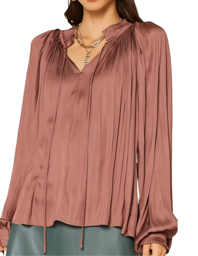 Current Air Split Neck Long Sleeve Top In Deep Rose Gold In Multi