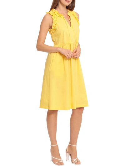 Maggy London Womens Tie Neck Ruffled Midi Dress In Multi