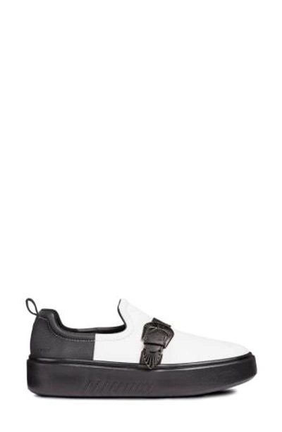 Geox Nhenbus Platform Sneaker In White/ Black Leather