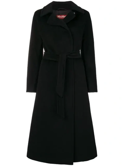 Max Mara Long Belted Coat In Black